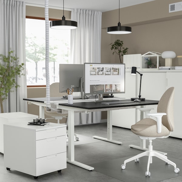 IKEA MITTZON desk, 55 1/8x23 5/8 in Black Stained Ash Veneer / White, Ikea Ireland | 9417FKJWY