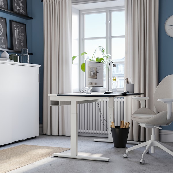 IKEA MITTZON desk, 55 1/8x23 5/8 in Black Stained Ash Veneer / White, Ikea Ireland | 9417FKJWY