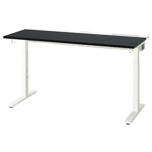 IKEA MITTZON desk, 55 1/8x23 5/8 in Black Stained Ash Veneer / White, Ikea Ireland | 9417FKJWY