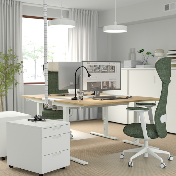 IKEA MITTZON desk, 55 1/8x23 5/8 in Oak Veneer / White, Ikea Ireland | 5460AQVXD