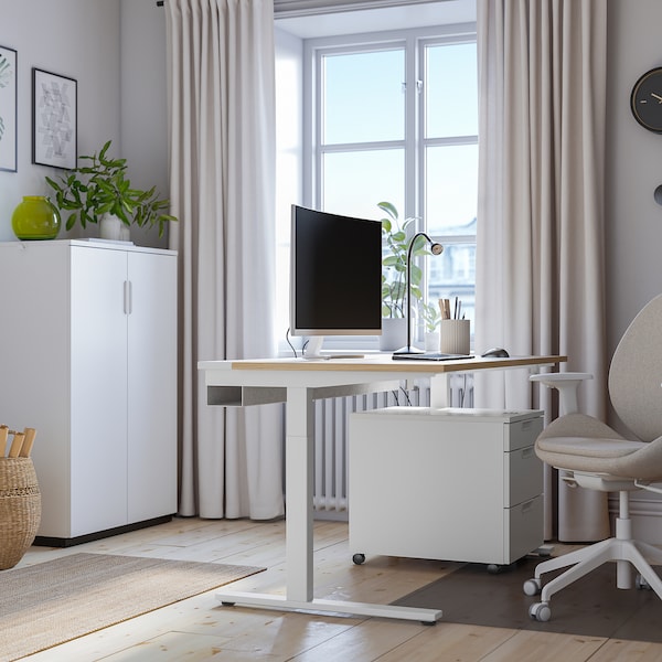 IKEA MITTZON desk, 55 1/8x23 5/8 in Oak Veneer / White, Ikea Ireland | 5460AQVXD