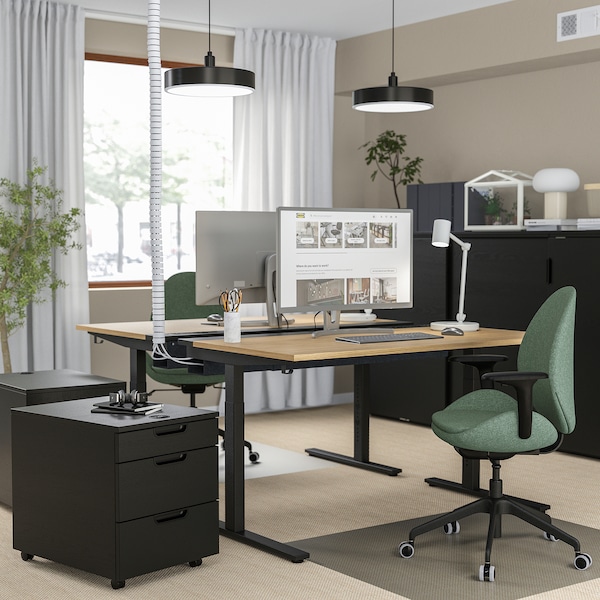 IKEA MITTZON desk, 55 1/8x23 5/8 in Oak Veneer / Black, Ikea Ireland | 4871CVPZE