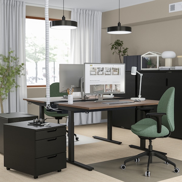 IKEA MITTZON desk, 55 1/8x23 5/8 in Walnut Veneer / Black, Ikea Ireland | 3905IVKEN