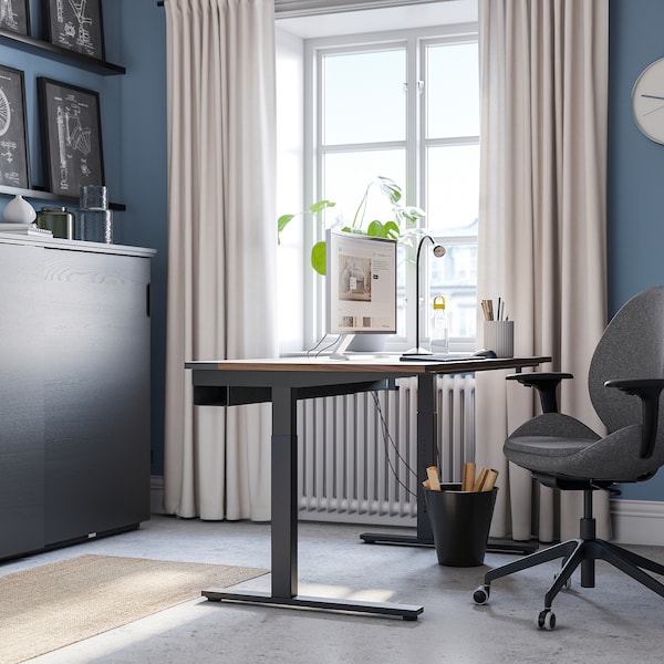 IKEA MITTZON desk, 55 1/8x23 5/8 in Walnut Veneer / Black, Ikea Ireland | 3905IVKEN