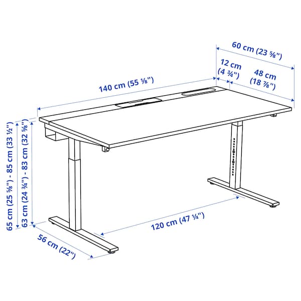 IKEA MITTZON desk, 55 1/8x23 5/8 in White / Black, Ikea Ireland | 3548SFXIC