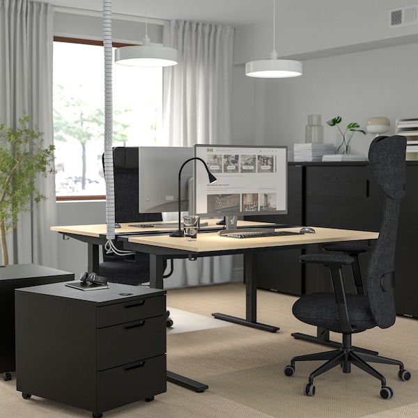 IKEA MITTZON desk, 55 1/8x31 1/2 in Birch Veneer / Black, Ikea Ireland | 1609ARUZS