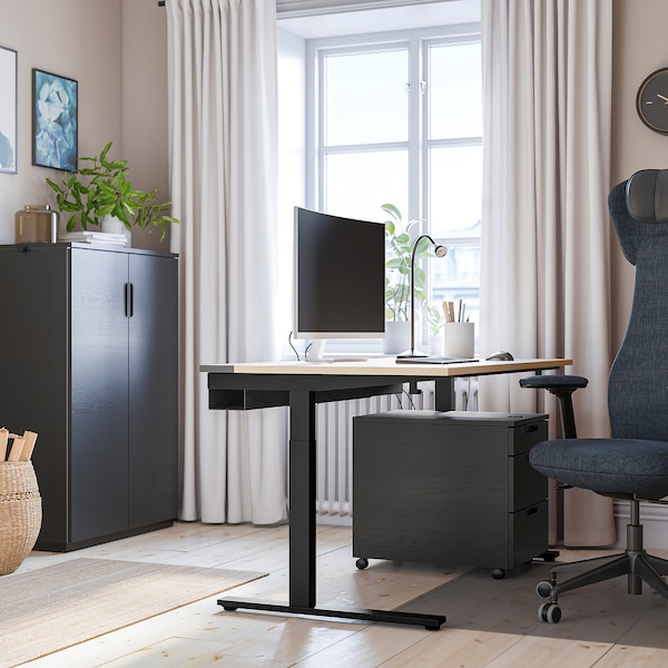 IKEA MITTZON desk, 55 1/8x31 1/2 in Birch Veneer / Black, Ikea Ireland | 1609ARUZS