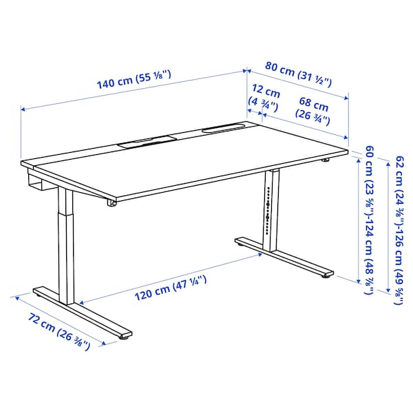 IKEA MITTZON desk, 55 1/8x31 1/2 in Birch Veneer / Black, Ikea Ireland | 1609ARUZS