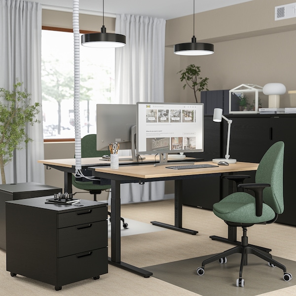IKEA MITTZON desk, 55 1/8x31 1/2 in Oak Veneer / Black, Ikea Ireland | 9587KDSVN