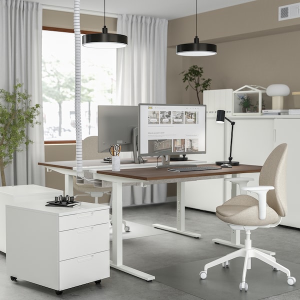 IKEA MITTZON desk, 55 1/8x31 1/2 in Walnut Veneer / White, Ikea Ireland | 6910NRJXY