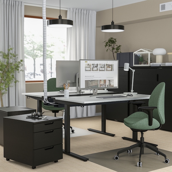 IKEA MITTZON desk, 55 1/8x31 1/2 in White / Black, Ikea Ireland | 0615JKUAV