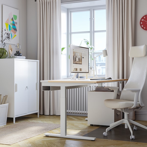 IKEA MITTZON desk, 63x23 5/8 in Birch Veneer / White, Ikea Ireland | 5237UHLXM