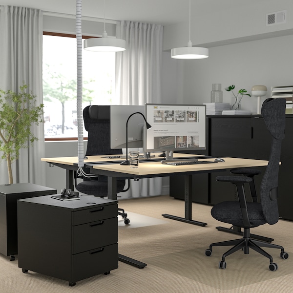 IKEA MITTZON desk, 63x23 5/8 in Birch Veneer / Black, Ikea Ireland | 7582YBCPZ