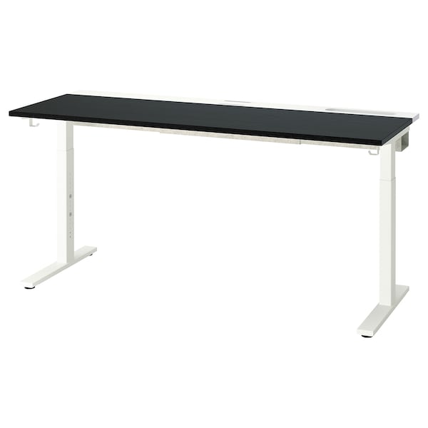 IKEA MITTZON desk, 63x23 5/8 in Black Stained Ash Veneer / White, Ikea Ireland | 7805ZJKXT