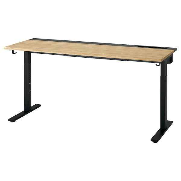 IKEA MITTZON desk, 63x23 5/8 in Oak Veneer / Black, Ikea Ireland | 0157YJLNQ