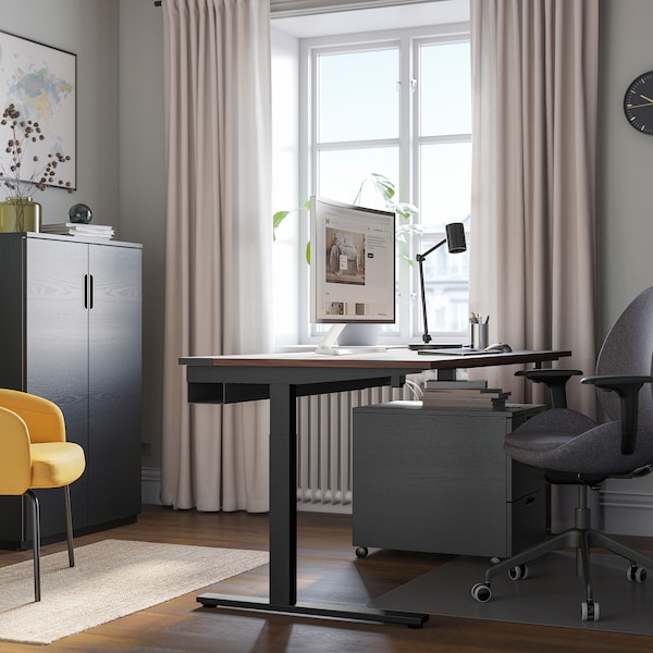 IKEA MITTZON desk, 63x23 5/8 in Walnut Veneer / Black, Ikea Ireland | 5320WYLBC