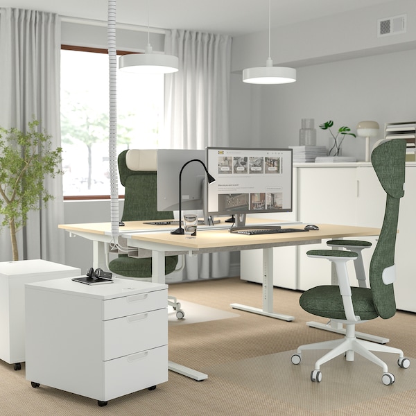 IKEA MITTZON desk, 63x31 1/2 in Birch Veneer White, Ikea Ireland | 3724IWNLX