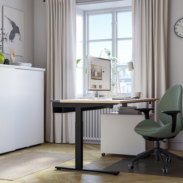IKEA MITTZON desk, 63x31 1/2 in Birch Veneer / Black, Ikea Ireland | 5406XLUAO