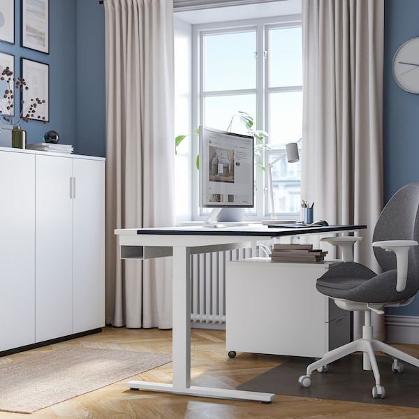 IKEA MITTZON desk, 63x31 1/2 in Black Stained Ash Veneer White, Ikea Ireland | 1792EIYVA