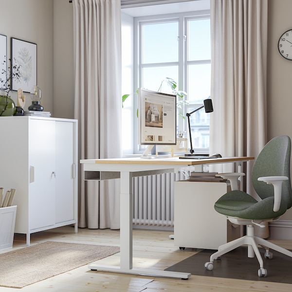IKEA MITTZON desk, 63x31 1/2 in Oak Veneer White, Ikea Ireland | 8597PMCXH