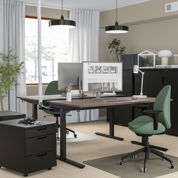 IKEA MITTZON desk, 63x31 1/2 in Walnut Veneer / Black, Ikea Ireland | 3459RBKQA