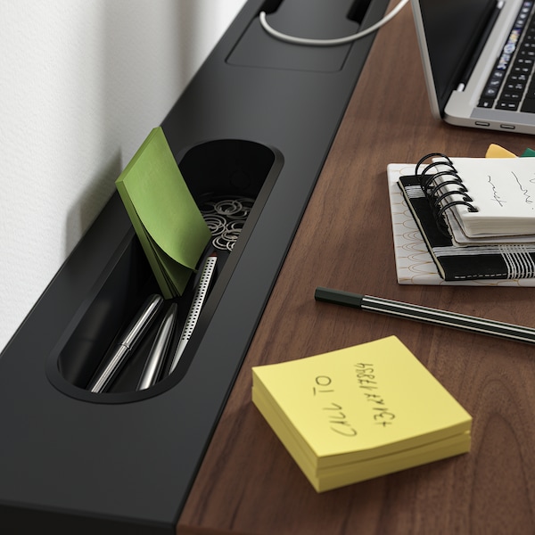 IKEA MITTZON desk, 63x31 1/2 in Walnut Veneer / Black, Ikea Ireland | 3459RBKQA