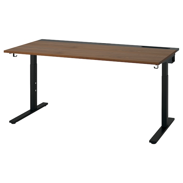IKEA MITTZON desk, 63x31 1/2 in Walnut Veneer / Black, Ikea Ireland | 3459RBKQA