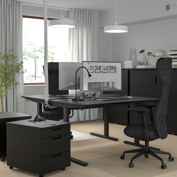 IKEA MITTZON desk, black stained ash veneer/black, 55 1/8x23 5/8 in Black Stained Ash Veneer / Black, Ikea Ireland | 0217RBQMP