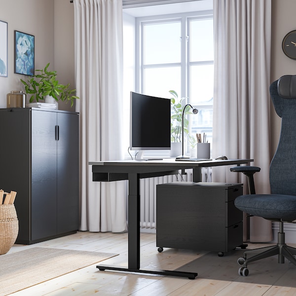 IKEA MITTZON desk, black stained ash veneer/black, 55 1/8x23 5/8 in Black Stained Ash Veneer / Black, Ikea Ireland | 0217RBQMP