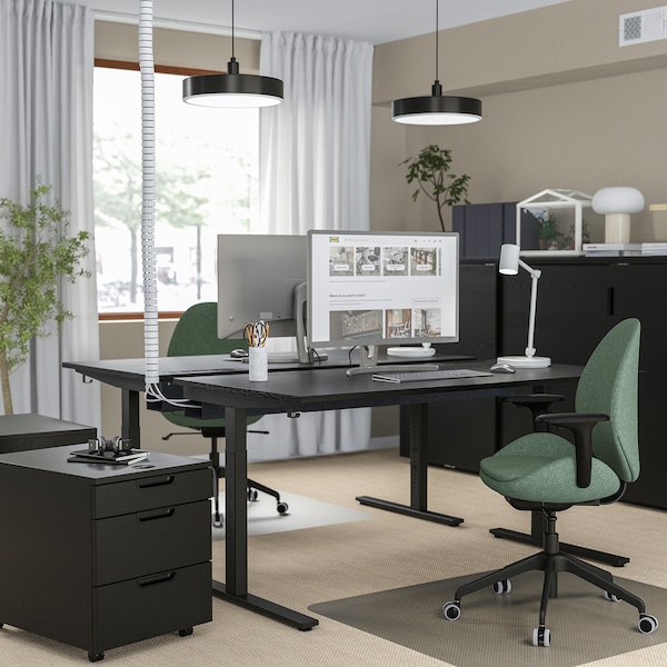 IKEA MITTZON desk, black stained ash veneer/black, 63x23 5/8 in Black Stained Ash Veneer / Black, Ikea Ireland | 3805ZLOUH