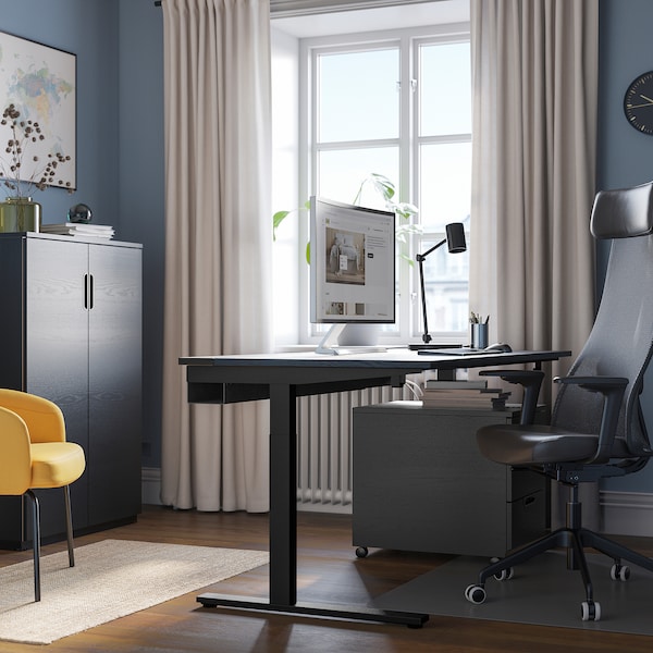 IKEA MITTZON desk, black stained ash veneer/black, 63x23 5/8 in Black Stained Ash Veneer / Black, Ikea Ireland | 3805ZLOUH