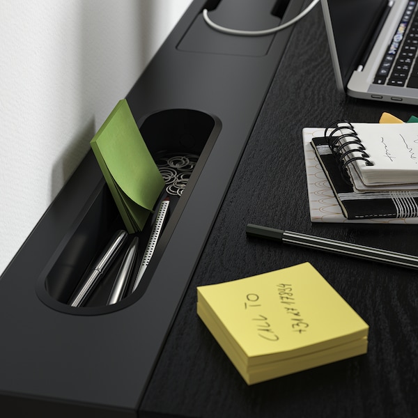 IKEA MITTZON desk, black stained ash veneer/black, 63x23 5/8 in Black Stained Ash Veneer / Black, Ikea Ireland | 3805ZLOUH