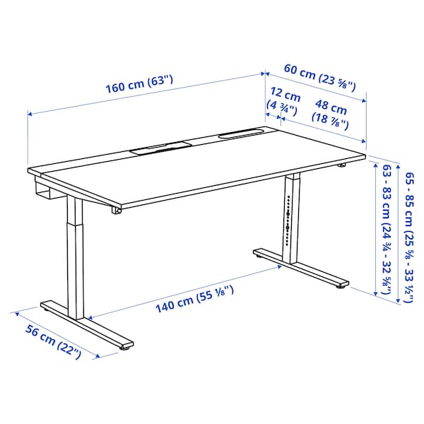 IKEA MITTZON desk, black stained ash veneer/black, 63x23 5/8 in Black Stained Ash Veneer / Black, Ikea Ireland | 3805ZLOUH