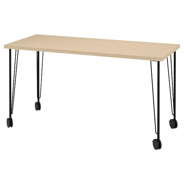IKEA MÅLSKYTT / KRILLE desk, 55 1/8x23 5/8 in Birch Veneer / Black, Ikea Ireland | 3975LMWTP