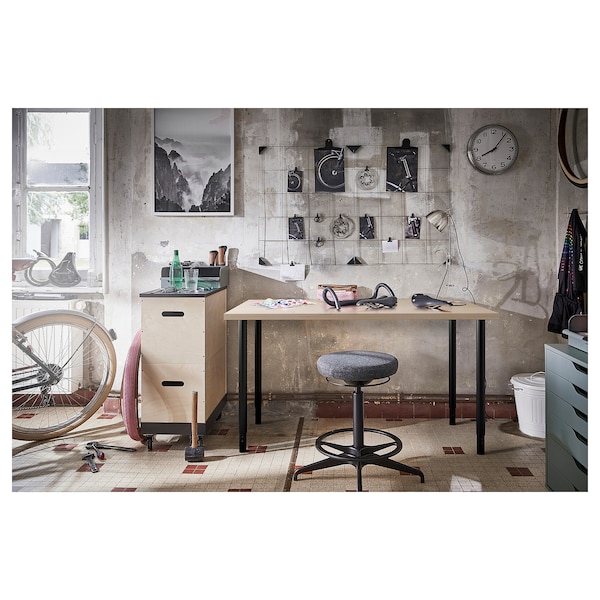 IKEA MÅLSKYTT / OLOV desk, 55 1/8x23 5/8 in Birch / Black, Ikea Ireland | 2165YPFXL