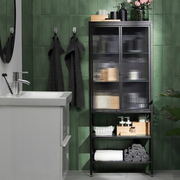 IKEA MOSSJÖN glass-door cabinet with 2 doors, anthracite, 23 5/8x13 3/8x57 1/2 in, Ikea Ireland | 2314RGOVK