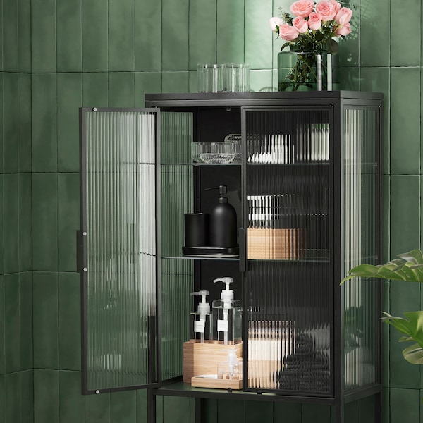 IKEA MOSSJÖN glass-door cabinet with 2 doors, anthracite, 23 5/8x13 3/8x57 1/2 in, Ikea Ireland | 2314RGOVK