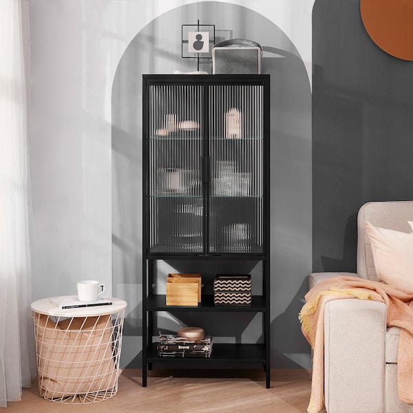 IKEA MOSSJÖN glass-door cabinet with 2 doors, anthracite, 23 5/8x13 3/8x57 1/2 in, Ikea Ireland | 2314RGOVK
