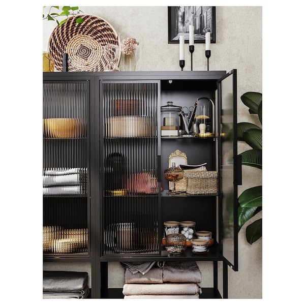 IKEA MOSSJÖN glass-door cabinet with 2 doors, anthracite, 23 5/8x13 3/8x57 1/2 in, Ikea Ireland | 2314RGOVK