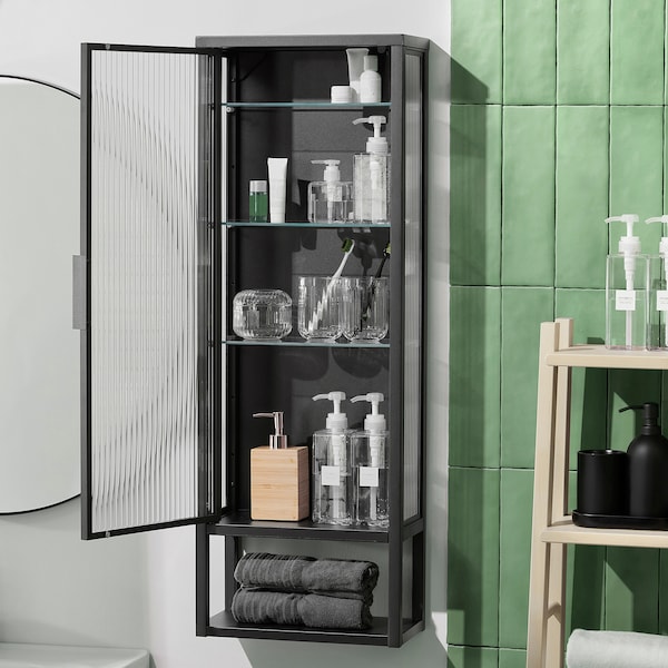 IKEA MOSSJÖN wall cabinet w shelves/glass door, anthracite, 14 1/8x7 1/8x40 1/8 in, Ikea Ireland | 7046NELWI