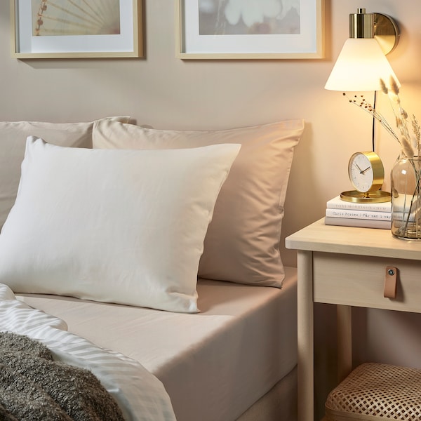 IKEA NATTJASMIN fitted sheet, Full/Double Light Beige, Ikea Ireland | 2398PYOFJ