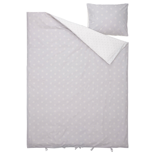 IKEA NATTSLÄNDA duvet cover and pillowcase(s), floral pattern, Twin Gray / White, Ikea Ireland | 0127RUDGI