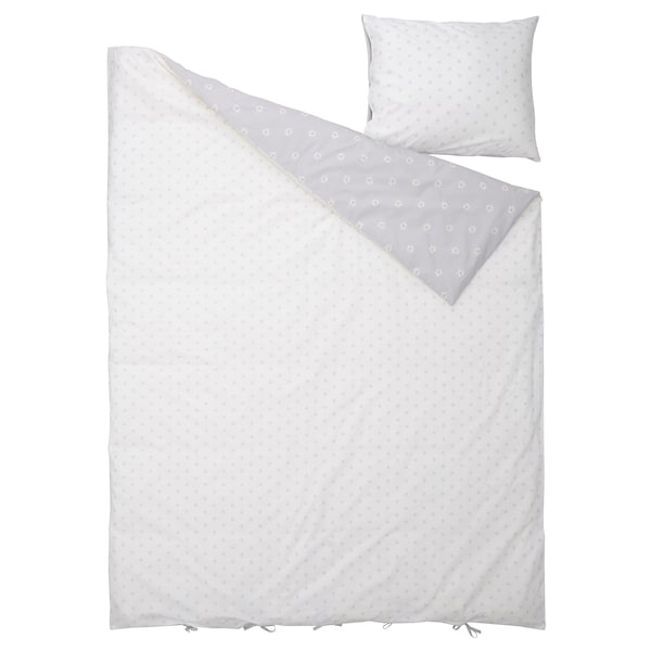 IKEA NATTSLÄNDA duvet cover and pillowcase(s), floral pattern, Twin Gray / White, Ikea Ireland | 0127RUDGI