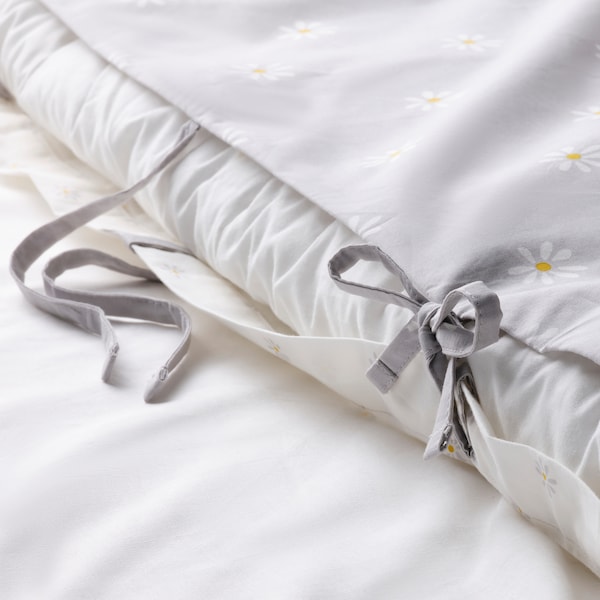 IKEA NATTSLÄNDA duvet cover and pillowcase(s), floral pattern, Twin Gray / White, Ikea Ireland | 0127RUDGI