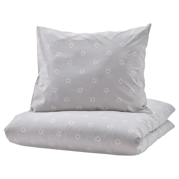 IKEA NATTSLÄNDA duvet cover and pillowcase(s), floral pattern, Twin Gray / White, Ikea Ireland | 0127RUDGI