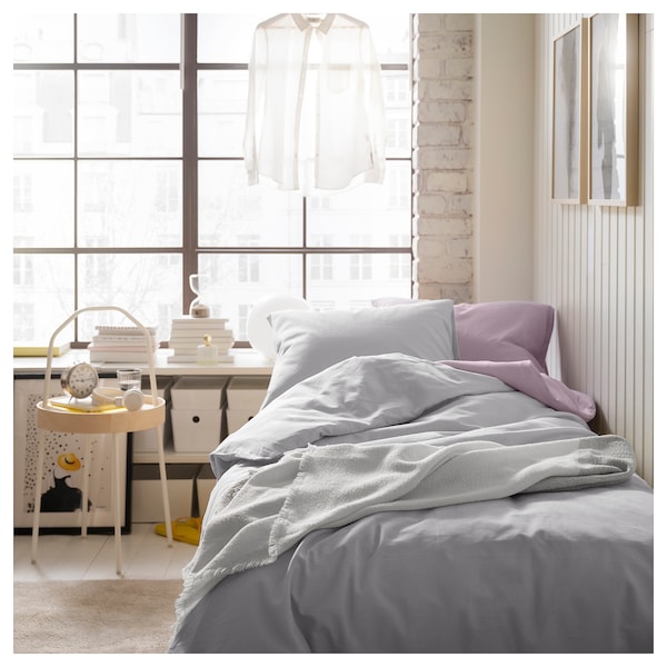 IKEA NATTSVÄRMARE duvet cover and pillowcase(s), Twin Light Gray, Ikea Ireland | 6591QWKAZ