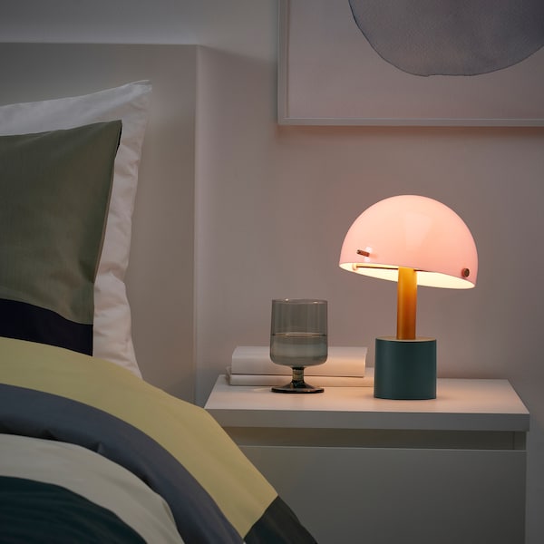 IKEA NÖDMAST LED portable lamp, battery operated, light pink/dark gray-green, 10 ¼ in, Ikea Ireland | 2659HDOYG