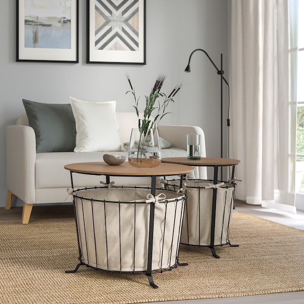 IKEA ÄNGESBYN storage table, black/pine light brown stained, 16 7/8 in, Ikea Ireland | 8351HNLYG