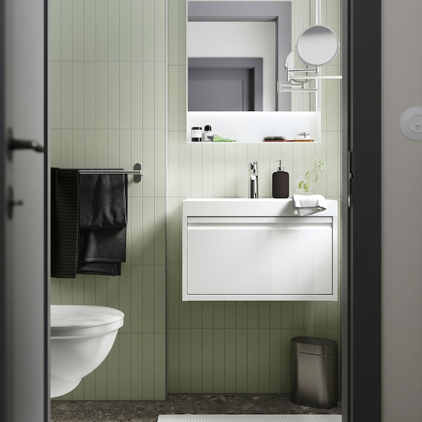IKEA ÄNGSJÖN Bathroom vanity with drawer, 24x21x13 1/8 in High Gloss White, Ikea Ireland | 2857RPANW