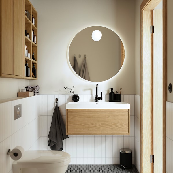 IKEA ÄNGSJÖN Bathroom vanity with drawer, 30x21x13 1/8 in Oak Effect, Ikea Ireland | 0586RHECL